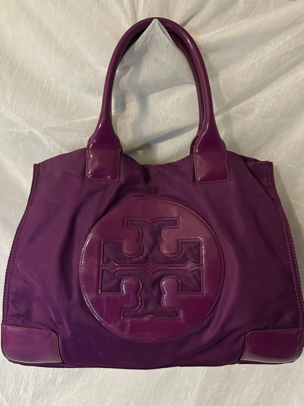 Tory Burch Purple Patent-Trim Nylon Ella Tote